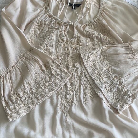 Spiagga Dolce ivory/ cream embroidered boho flared sleeves tie-front top size sm - Picture 6 of 9
